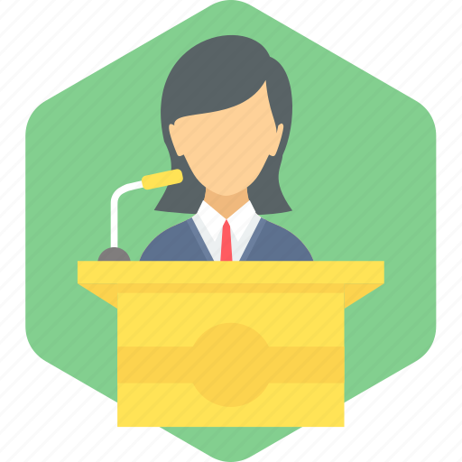 Speech, communication, girl, message, podium, student icon - Download on Iconfinder
