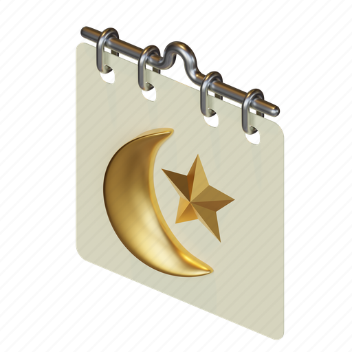 Calendar, islamic, eid, mubarak, crescent, star, schedule 3D illustration - Download on Iconfinder