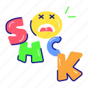 shock word, emoji face, shock font, typography, dead emoji