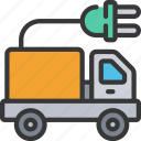 electric, lorry, vehicle, plug, automobile, transport, freighter