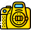 camera, devices, dslr, open, yellow 