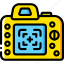 camera, devices, dslr, finder, view, yellow 