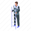 business, cartoon, electrician, hand, isometric, ladder, person