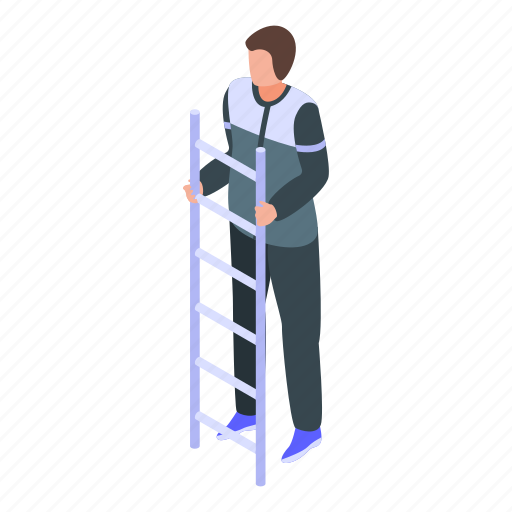 Business, cartoon, electrician, hand, isometric, ladder, person icon - Download on Iconfinder
