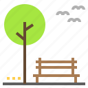park, bench, tree, nature, bird