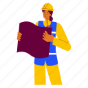 construction worker checking document, engineering, blueprint, plan, project, woman, engineer, architecture, construction