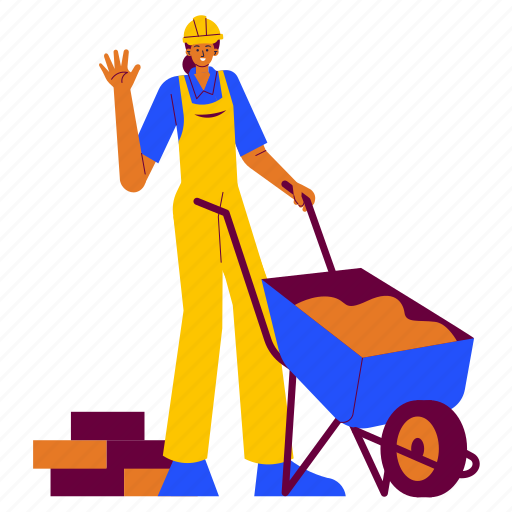 Construction worker pushing wheelbarrow, wheelbarrow, work, working, woman, moving, soil icon - Download on Iconfinder