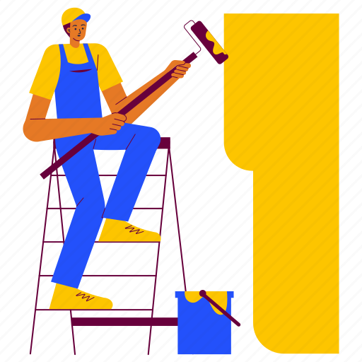 Painter painting wall, painter, painting, wall, ladder, worker, roll icon - Download on Iconfinder