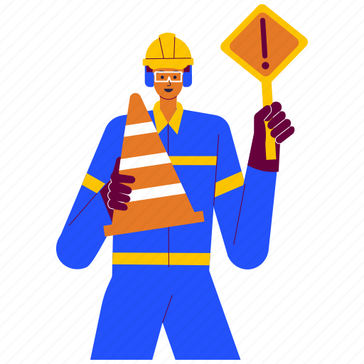 Road construction safety, worker, protection, safety, man, road cone, warning icon - Download on Iconfinder