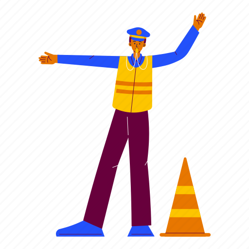 Traffic cop, traffic cone, police, policeman, manage traffic, traffic control, labor day icon - Download on Iconfinder