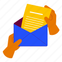 holding envelope, open, mail, email, notification, newsletter, hand gesture, marketing, advertisement