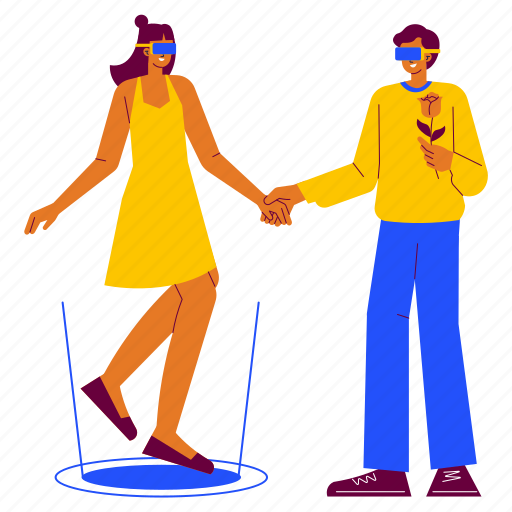 Dating in metaverse, dating, couple, love, flower engagement, romance, metaverse illustration - Download on Iconfinder