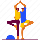 double tree pose, yoga couple, partner, couple, relaxing, stretching, harmony, yoga, wellness