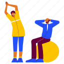 elderly exercise, stretching, relaxing, old, couple, training, exercise, workout, healthy