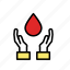 blood, care, donate, donor, emergency, hand, lineicons 