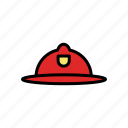 care, emergency, firefighter, hat, lineicons, red, security