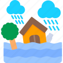 flood, damage, disaster, house, hurricane, water, weather