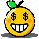 emoji, emoticon, face, happy, money, orange