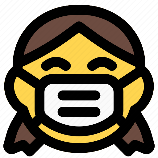 Girl, grinning, covid, emoticon, mask icon - Download on Iconfinder
