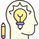 creativity, human head, bulb, thinking, mind, pencil