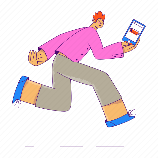 Running, with, smartphone, low, battery, device, charge illustration - Download on Iconfinder