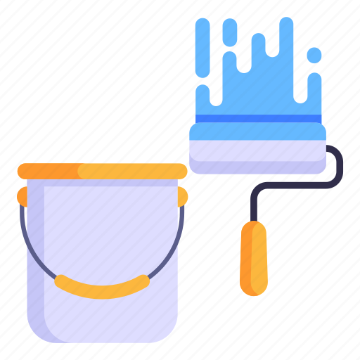 Paint jar, paint bucket, paint roller, painting tools, roller icon - Download on Iconfinder
