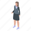 business, cartoon, employer, isometric, person, woman, young 