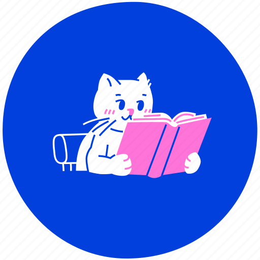 Cat, reading, book, bookworm, book lover, intellectual, knowledge illustration - Download on Iconfinder