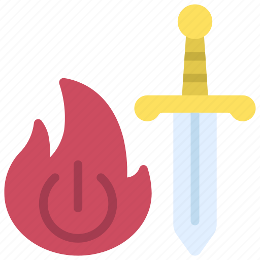 Over, powered, weapon, gaming, fire, flame, sword icon - Download on Iconfinder