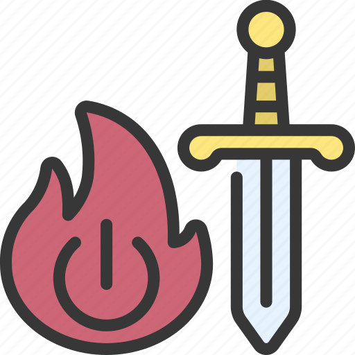 Over, powered, weapon, gaming, fire, flame, sword icon - Download on Iconfinder
