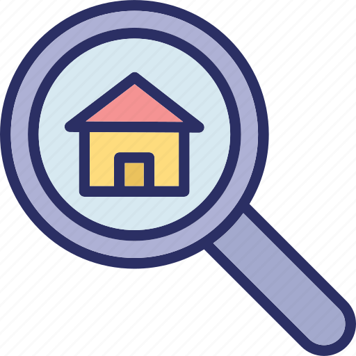 House selection, real estate search, relocation, search building icon - Download on Iconfinder