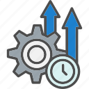 timely, productivity, arrows, up, efficiency, gear, processing, progress, rotation, icon