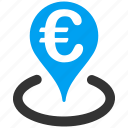 bank, euro, european, finance, geo targeting, location, map marker 