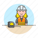 builder, contractor, driller, engineer, equipment, factory, female, flexometer, mechanic, worker 