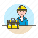 builder, contractor, engineer, equipment, factory, male, mechanic, toolbox, worker 