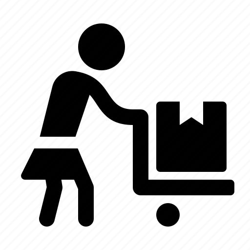 Worker, women, move, hand, truck, trolley, package icon - Download on Iconfinder