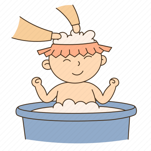 Wash, hair, baby, bath, tub, bathing illustration - Download on Iconfinder