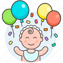 baby, balloon, bib, confetti, family, happy, hat, infant, party, smille