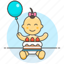 balloon, happy, infant, baby, birthday, sweet, girl, party, strawberry, cake, family