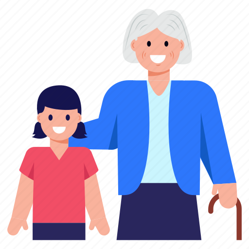 Grandmother with granddaughter, grandmother, grandma, avatars, persons illustration - Download on Iconfinder