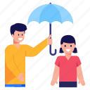 man protecting girl, boy protecting girl, spouse with umbrella, couple, avatars 