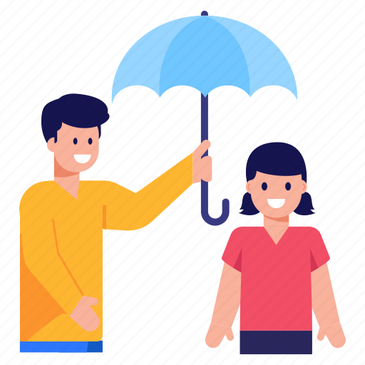 Man protecting girl, boy protecting girl, spouse with umbrella, couple, avatars illustration - Download on Iconfinder