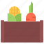 box, carrot, corn, farm, farmer, garden, gardener 