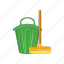 bucket, can, cartoon, cleaner, mop, tool, trash 