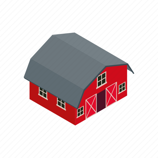 Barn, door, farm, house, isometric, red, wooden icon - Download on Iconfinder
