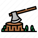 axe, camping, farm, log, wood