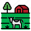 agriculture, barn, cow, farm, field 