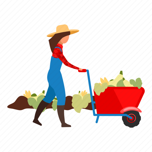 Female, farmer, harvesting, transporting, crops illustration - Download on Iconfinder