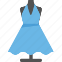blue color dress, mannequin with dress, sewing project, tailor mannequin, women dress 