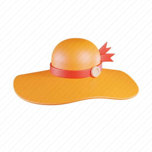 Hat, headwear, comfortable, pamela, beach hat, summer 3D illustration - Download on Iconfinder